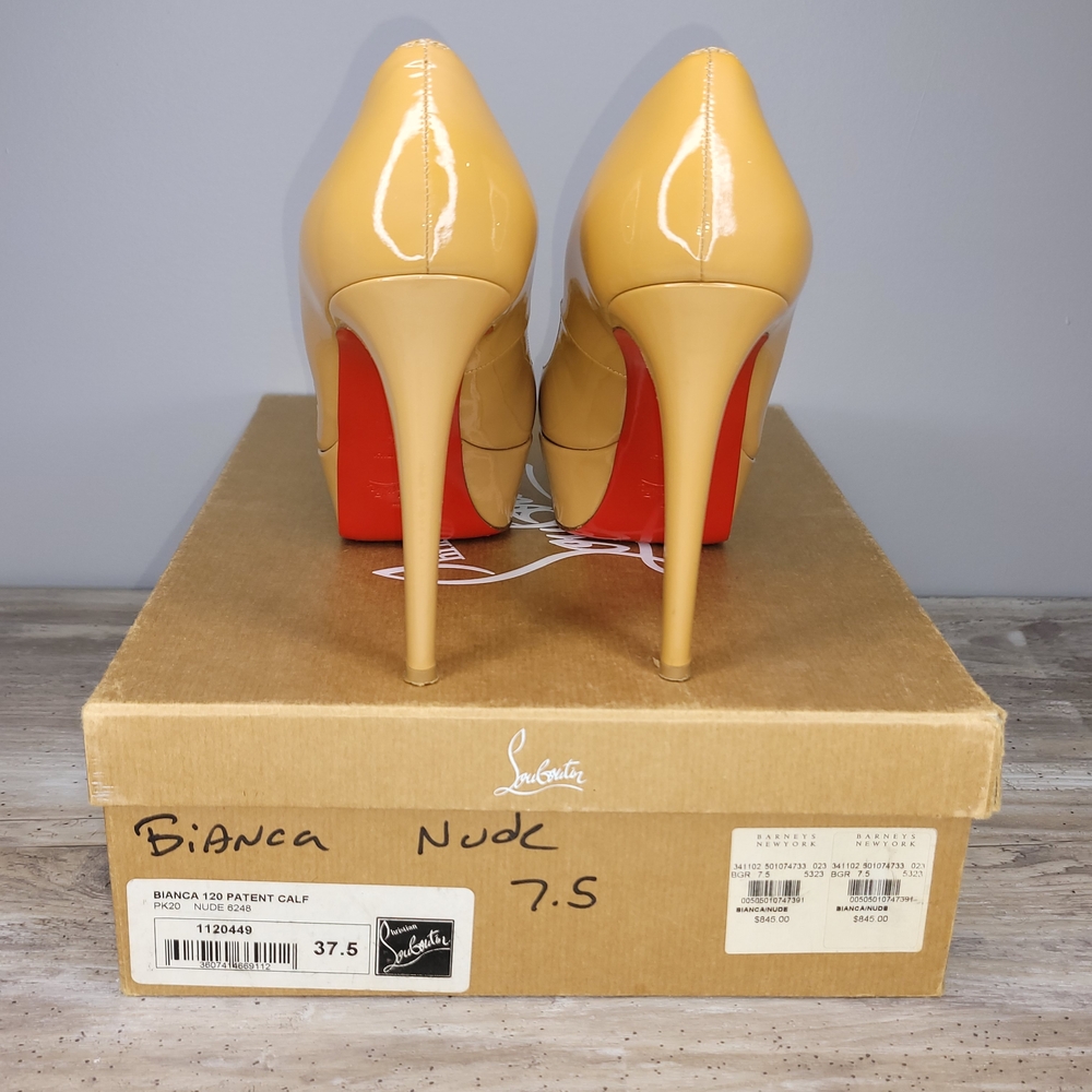 Christian Louboutin Bianca Nude Platform Heels Size 37.5 EU / 7.5 US - Picture 6 of 11